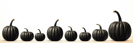 Lined pumpkins in a Halloween-style on white background. Generative AIの素材