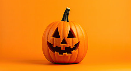 Halloween Pumpkin isolated on white a over orange background by generative AIの素材