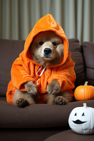 Cute bear with halloween costume. Seasonal party. Generative AIの素材