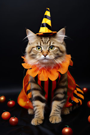 Cute kitten with Halloween costume. Seasonal party. Generative AIの素材