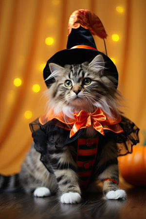 Cute kitten with Halloween costume. Seasonal party. Generative AIの素材