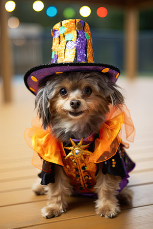Cute dog with Halloween costume. Seasonal Party. Generative AIの素材