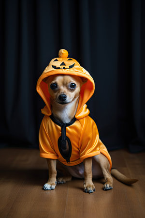 Cute dog with Halloween costume. Seasonal Party. Generative AIの素材