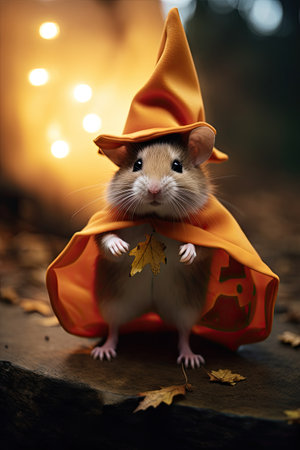 Funny mouse with Halloween costume. Seasonal party. Generative AIの素材