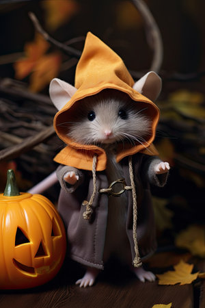 Funny mouse with Halloween costume. Seasonal party. Generative AIの素材
