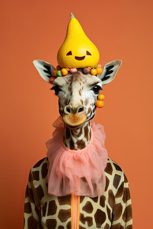Cute Giraffe with Halloween costume. Generative AIの素材
