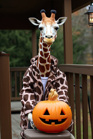Cute Giraffe with Halloween costume. Generative AIの素材