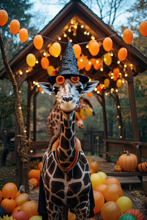 Cute Giraffe with Halloween costume. Generative AIの素材