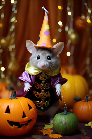 Funny mouse with Halloween costume. Seasonal party. Generative AIの素材