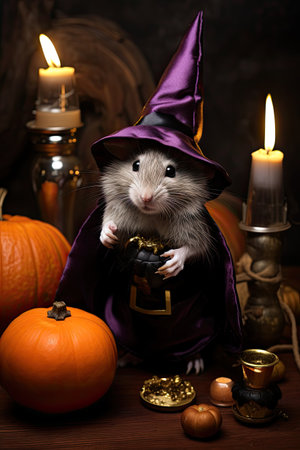 Funny mouse with Halloween costume. Seasonal party. Generative AIの素材