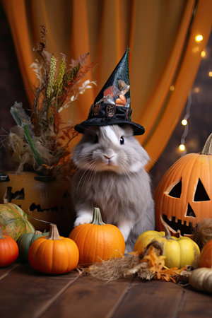 Cute little bunny with Halloween costume. Seasonal party. Generative AIの素材