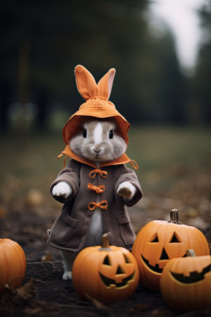 Cute little bunny with Halloween costume. Seasonal party. Generative AIの素材