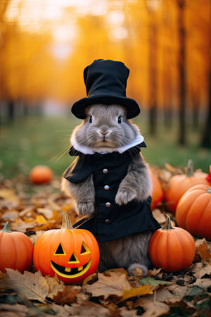 Cute little bunny with Halloween costume. Seasonal party. Generative AIの素材