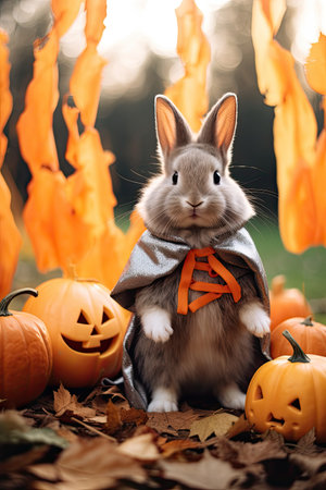 Cute little bunny with Halloween costume. Seasonal party. Generative AIの素材