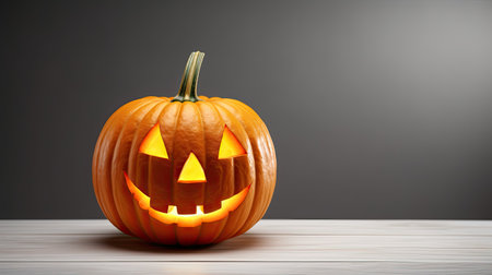 Jack o lantern or carved pumpkin looking at camera. Generative AIの素材