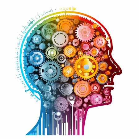 Head with gear wheels. Mind and intelligence concept. Generative AIの素材
