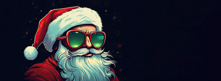 Bright hipster Santa Claus in sun glasses on a black background. Generative AIの素材