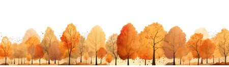 Autumn forest with trees in the style of watercolor painting, in shades of orange and beige by generative AIの素材