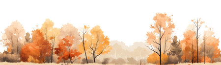 Autumn forest with trees in the style of watercolor painting, in shades of orange and beige by generative AIの素材