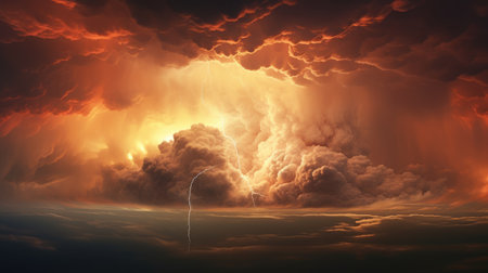 Dramatic Skies Unleashing Nature's Fury: A Symphony of Colors and Chaos by Generative AIの素材
