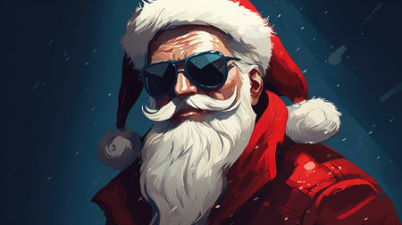 Portrait of a Santa Claus wearing sunglasses and a red costume with a pop art style. Generative AIの素材