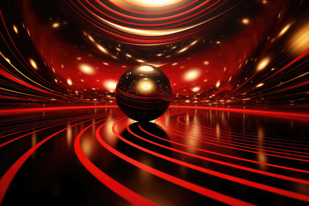 Christmas ball on a red and golden background. Copy space. Generative AIの素材