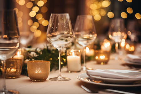 Festive elegant christmas dinner setting. Seasonal holiday dining background. Generative AIの素材