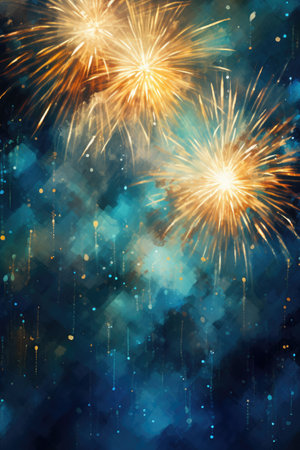 Amazing colorful fireworks on the black sky. Generative AIの素材