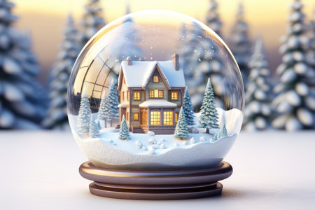 Christmas house in the snow inside a cute snow glass globe. Generative AIの素材