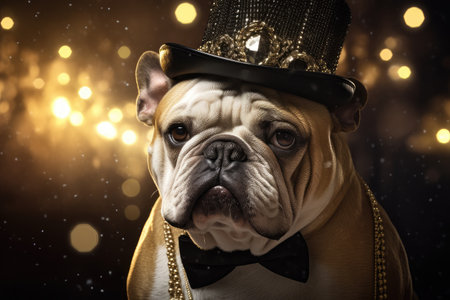 Cute French bulldog with Christmas lights. Generative AIの素材