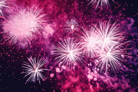 Amazing colorful fireworks on the black sky. Generative AIの素材