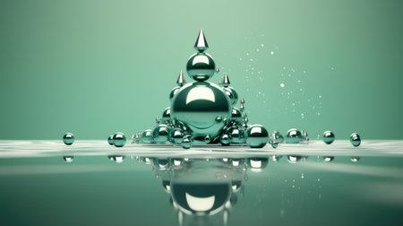 Abstract christmas tree with silvered balls on a green background. Generative AIの素材