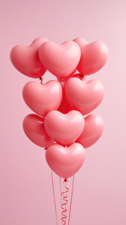 Love Lifted: A Single Heart-Shaped Balloon Held Aloft Against a Pink Canvas by generative AIの素材