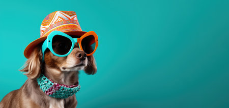 Chic Canine Coolness: A Pup's Summer Fashion Statement with Shades and Hat by Generative AIの素材