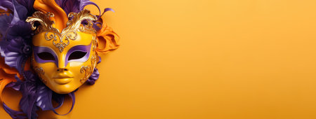 Enigmatic Elegance: A Lavish Masquerade of Golden Hues and Purple Whispers by Generative AIの素材