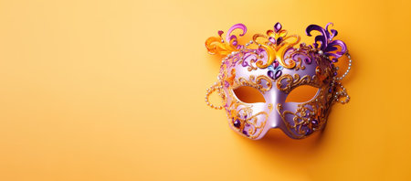 Enigmatic Elegance: A Lavish Masquerade of Golden Hues and Purple Whispers by Generative AIの素材