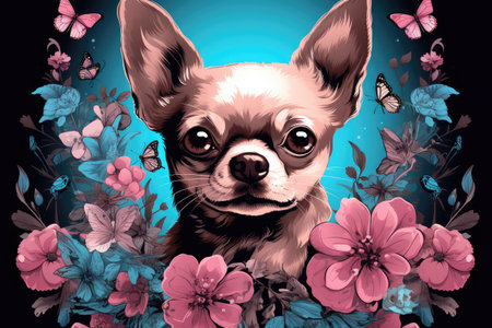 Adorable Puppy Amidst Spring's Blossom and Butterflies by Art by Generative AIの素材