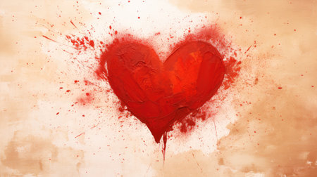 Abstract Red Heart on Vintage Background: A Symbol of Love and Art by Generative AIの素材