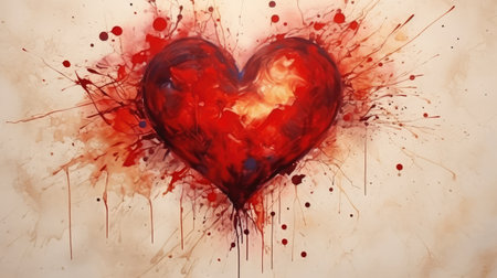 Abstract Red Heart on Vintage Background: A Symbol of Love and Art by Generative AIの素材