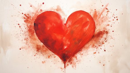 Abstract Red Heart on Vintage Background: A Symbol of Love and Art by Generative AIの素材