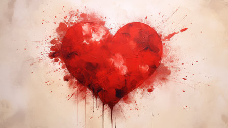 Abstract Red Heart on Vintage Background: A Symbol of Love and Art by Generative AIの素材