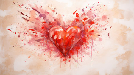 Abstract Red Heart on Vintage Background: A Symbol of Love and Art by Generative AIの素材