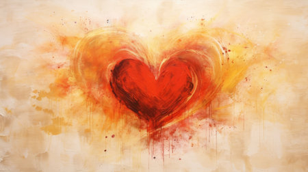 Abstract Red Heart on Vintage Background: A Symbol of Love and Art by Generative AIの素材