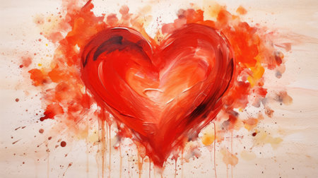 Abstract Red Heart on Vintage Background: A Symbol of Love and Art by Generative AIの素材