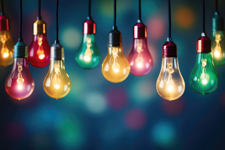 Illuminating Ideas: Vintage Light Bulbs Dangle with Warm Glow by Generative AIの素材