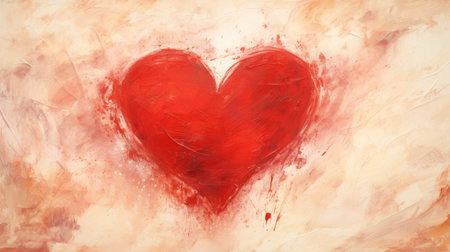 Abstract Red Heart on Vintage Background: A Symbol of Love and Art by Generative AIの素材