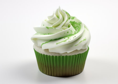 Delicious Shamrock-Decorated Cupcake with Green Frosting for St. Patrick's Day by Generative AIの素材