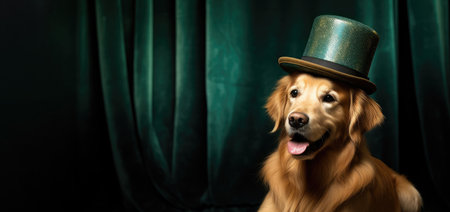 Charming Golden Retriever in Festive Hat Ready for St. Patrick's Day by Generative AIの素材