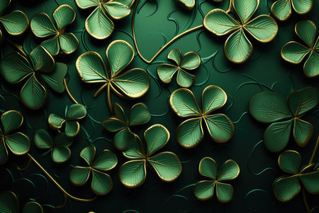 Golden Shamrocks: A Luxurious Pattern for St. Patrick's Day Elegance by Generative AIの素材