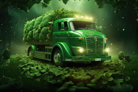 Emerald Elegance: A Classic Car Enveloped in Nature's Splendor by Generative AIの素材